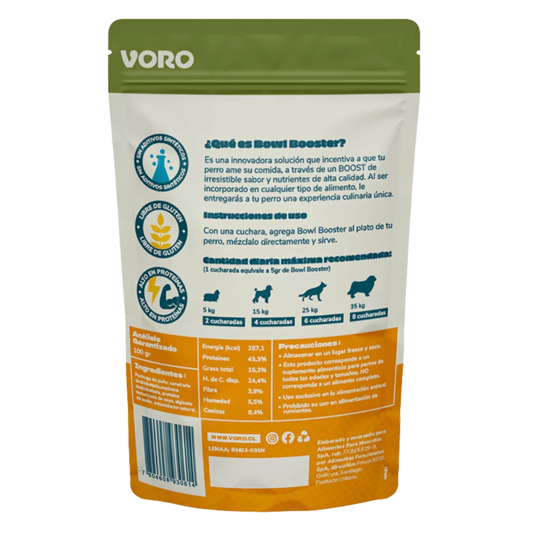 Voro Bowl Booster Pollo, Espinaca Y Zanahoria